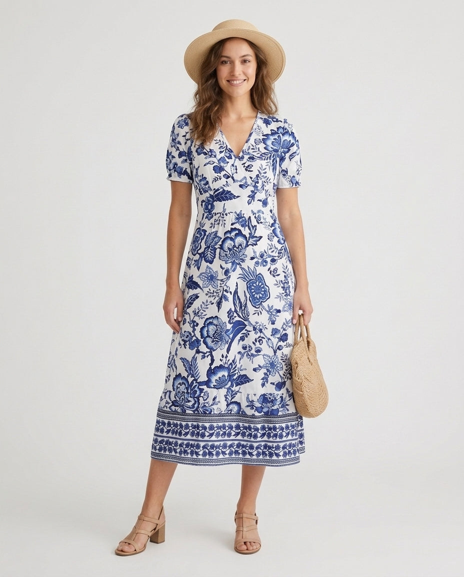 Women’s Floral Print V-Neck Midi Dress