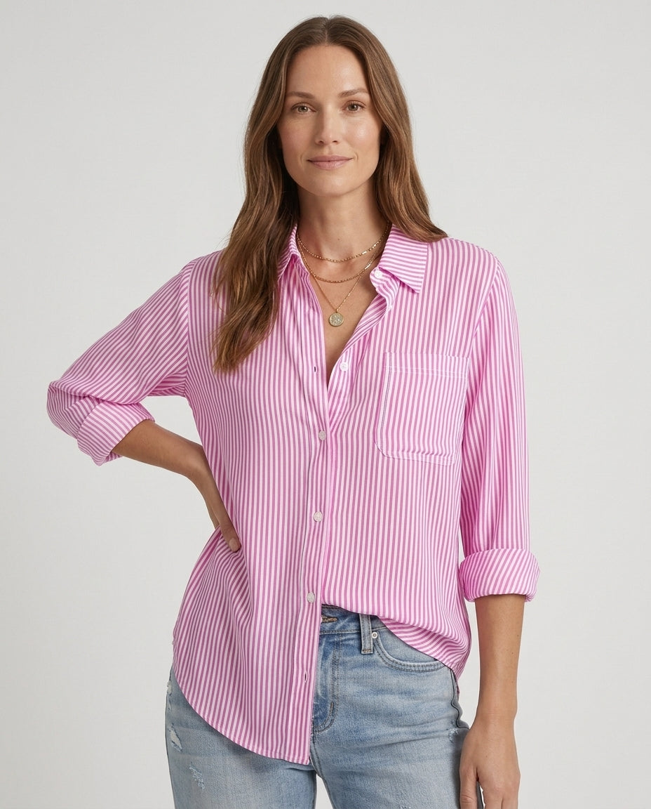 Women’s Striped Button-Down Shirt with Chest Pocket