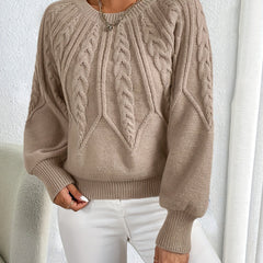 Women's Cable Knit Crewneck Sweater Relaxed Fit Long Sleeve Casual Everyday