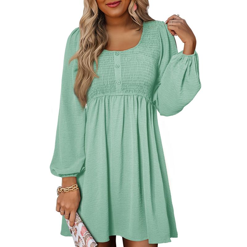 Women's Smocked Empire Waist Mini Dress Outfit for Summer Holidays Weddings Parties and Everyday Wear