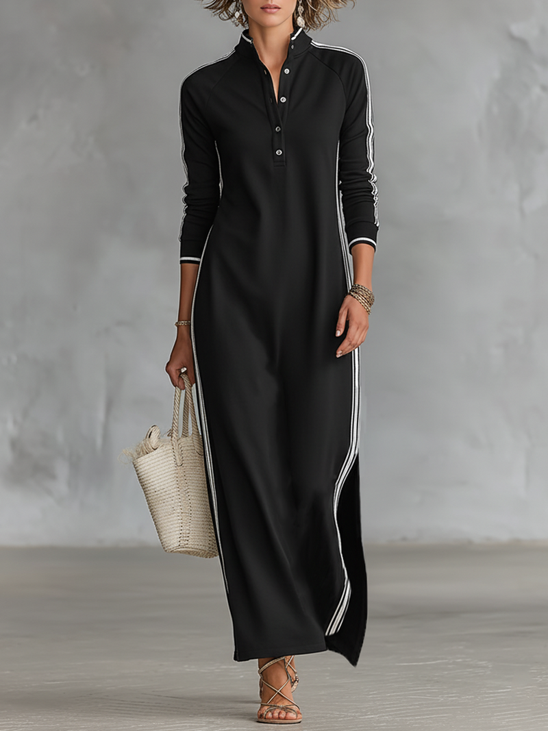 Women's Minimalist White-trimmed Maxi Dress Outfit for Summer Holidays Weddings Parties and Everyday Wear
