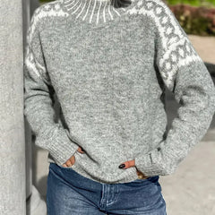 Women's Cozy Turtleneck Sweater Fair Isle Knit Relaxed Fit Casual Everyday