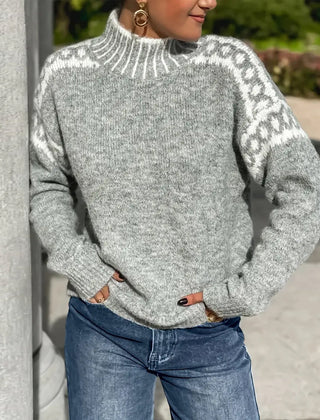 Women's Cozy Turtleneck Sweater Fair Isle Knit Relaxed Fit Casual Everyday