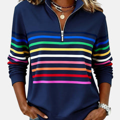 Women's Trendy Striped Quarter Zip Sweater Relaxed Fit Long Sleeve Casual Everyday