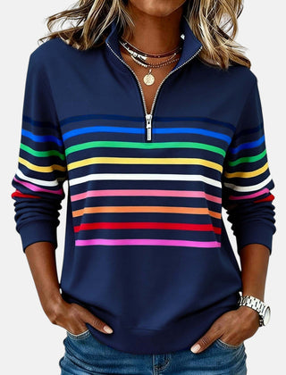 Women's Trendy Striped Quarter Zip Sweater Relaxed Fit Long Sleeve Casual Everyday