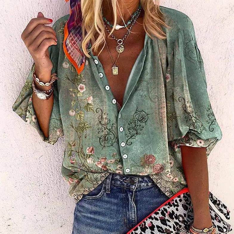 Women's Floral Casual V Blouse Outfit for Work Brunch Casual Days and Everyday Wear