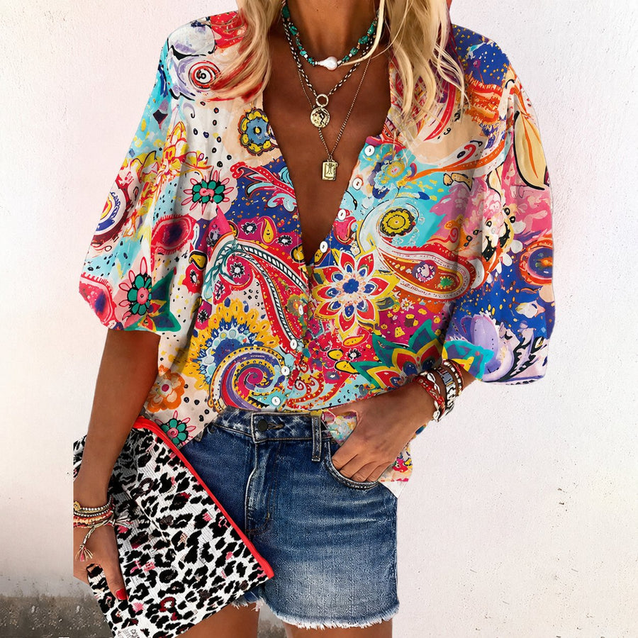 Women's Floral Casual V Blouse Outfit for Work Brunch Casual Days and Everyday Wear