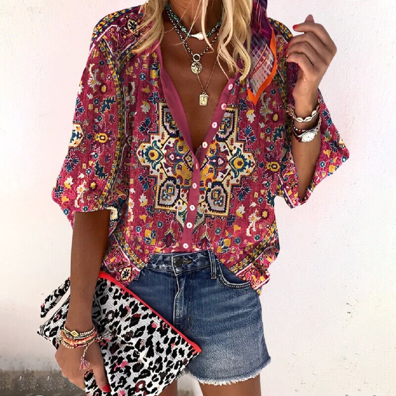 Women's Floral Casual V Blouse Outfit for Work Brunch Casual Days and Everyday Wear