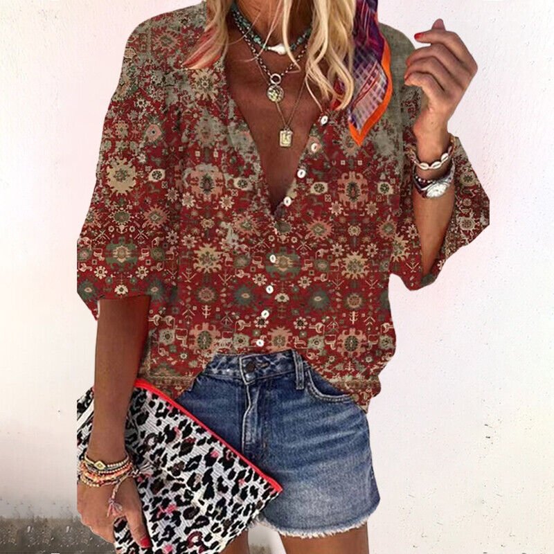 Women's Floral Casual V Blouse Outfit for Work Brunch Casual Days and Everyday Wear