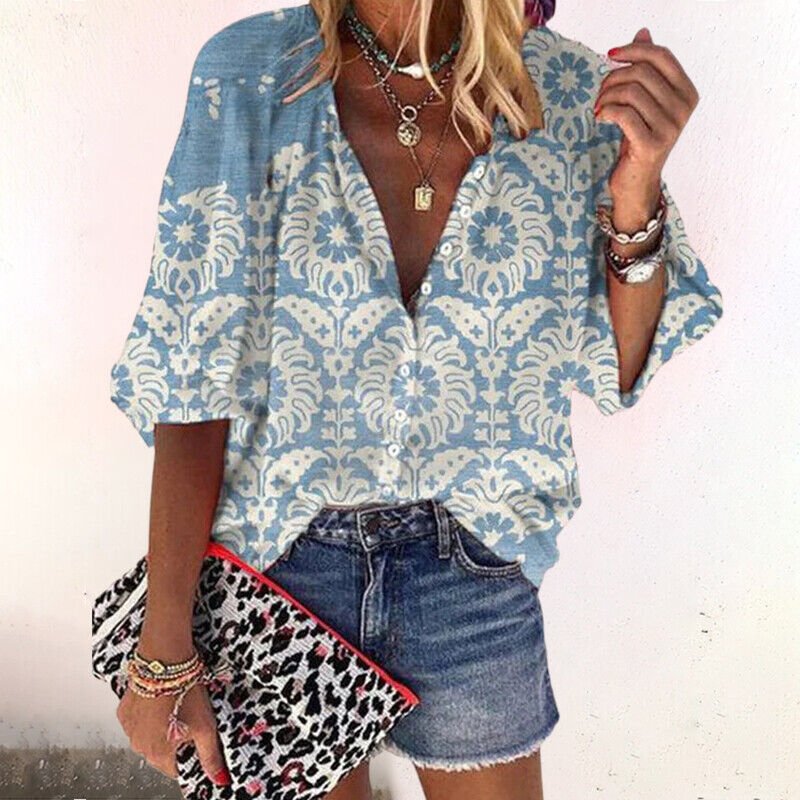 Women's Floral Casual V Blouse Outfit for Work Brunch Casual Days and Everyday Wear