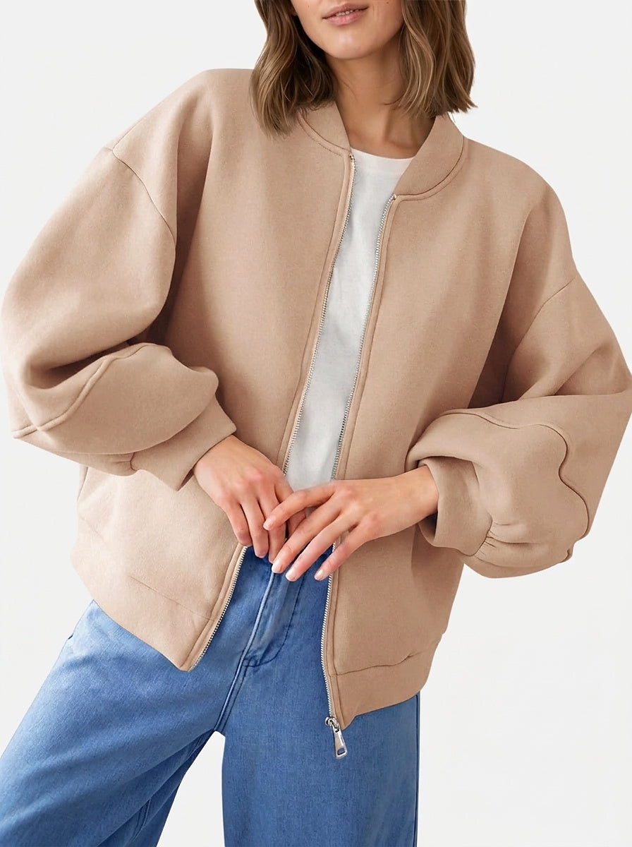 Women’s Bomber Jacket with Lantern Sleeves