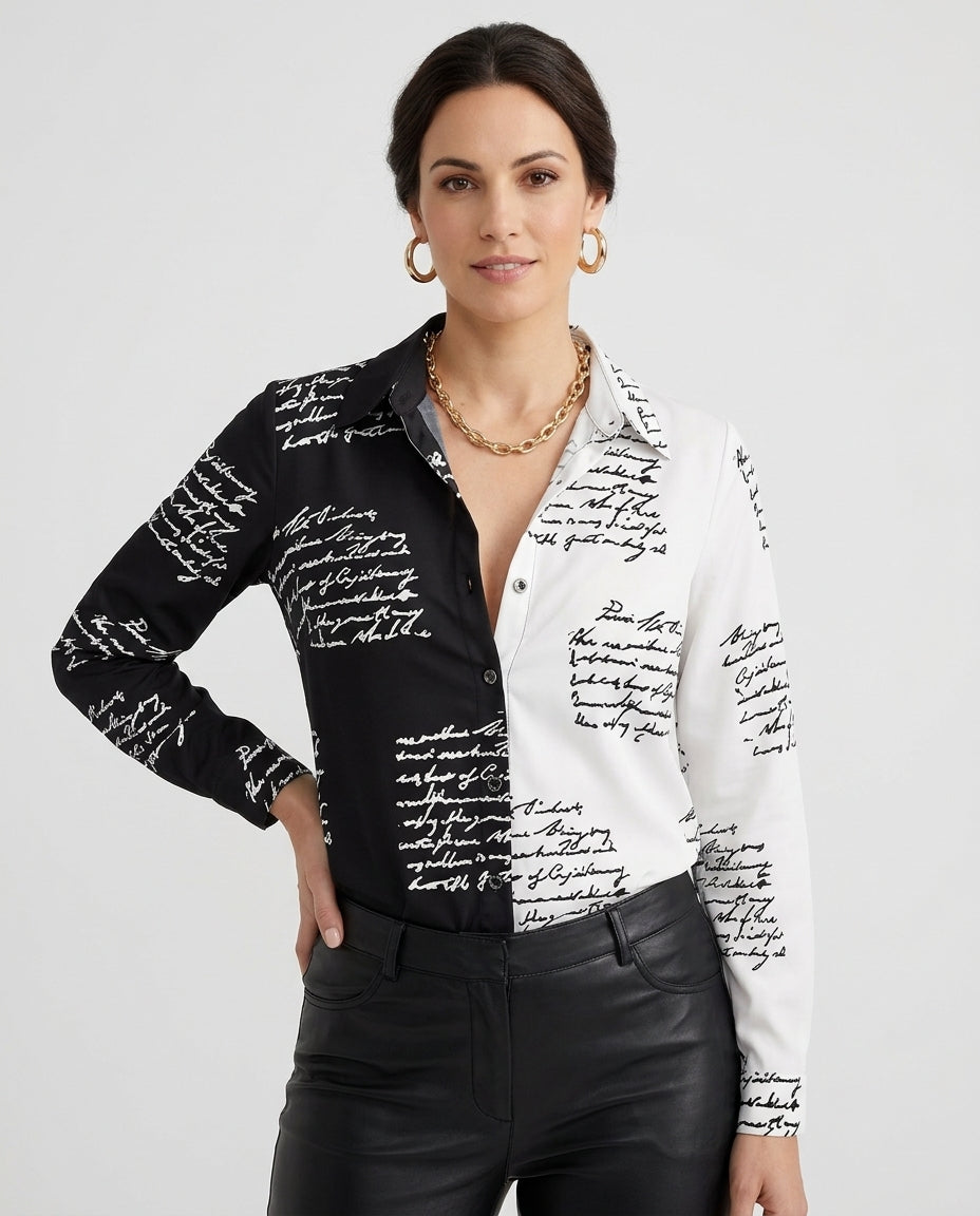 Women’s Button Down Shirt with Script Print