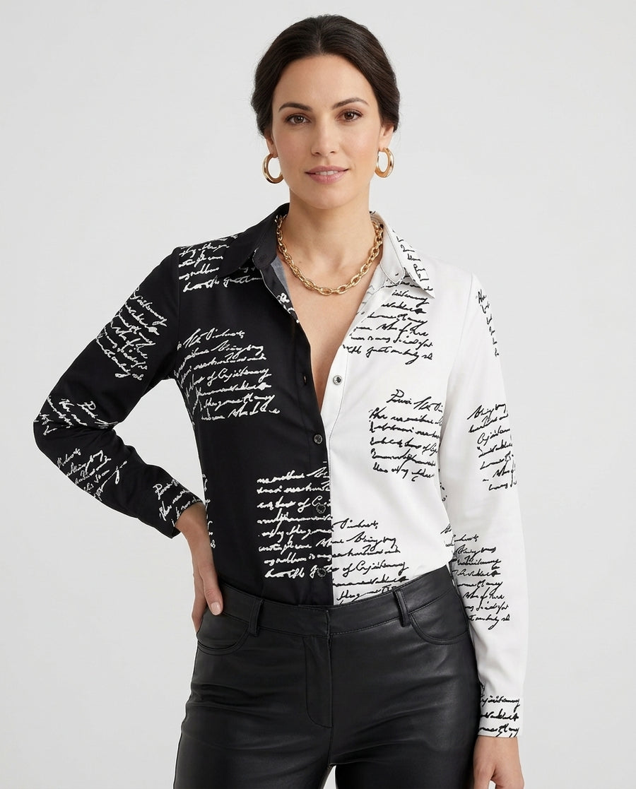 Women’s Button Down Shirt with Script Print