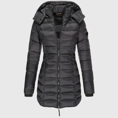 Women's Long Down Jacket Relaxed Fit Hooded Zip Closure Stylish Winter Outerwear