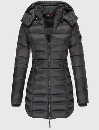 Women's Long Down Jacket Relaxed Fit Hooded Zip Closure Stylish Winter Outerwear
