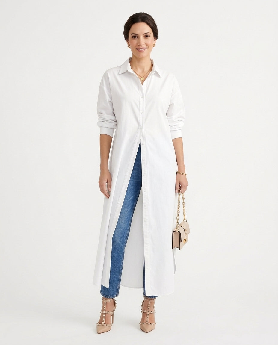 Women’s Longline Button-Down Shirt Dress