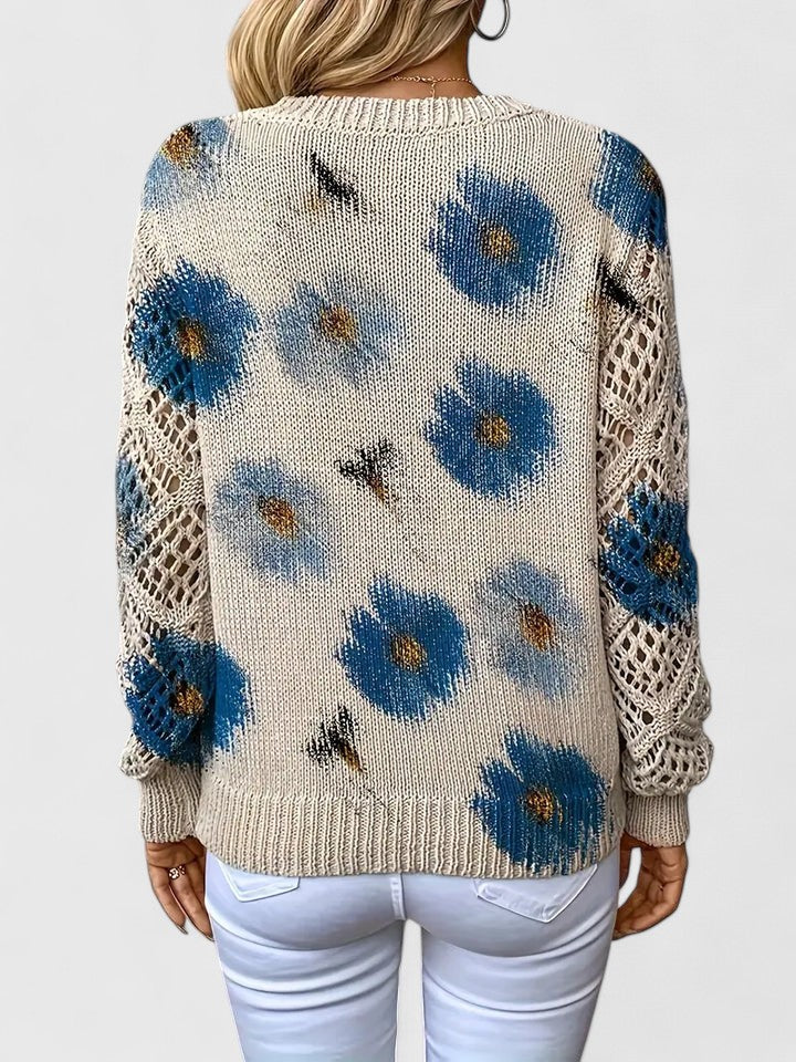 Women's Sweater Floral Pattern Crochet Sleeves Relaxed Fit Casual Everyday