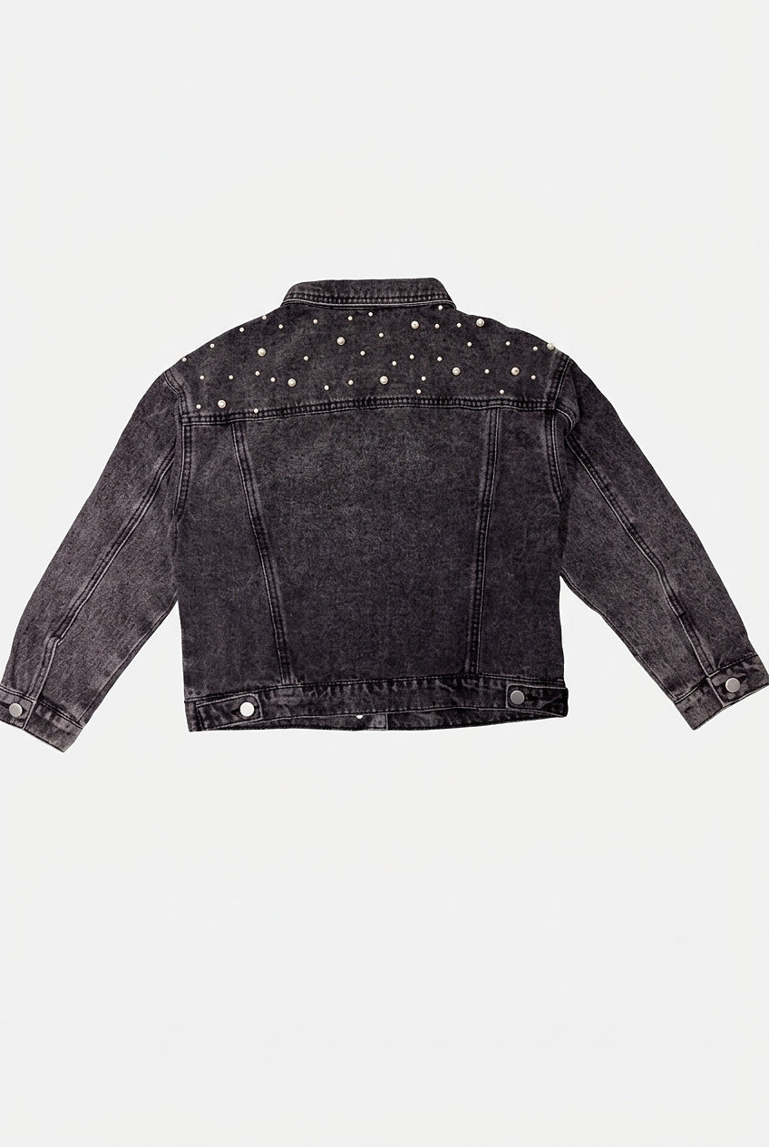 Women’s Denim Jacket with Pearl Embellishments