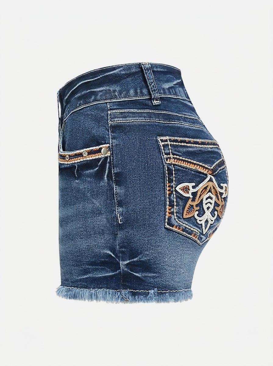 Women's Denim Shorts with Embellished Pockets