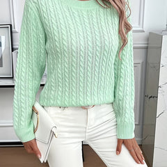Women's Cozy Cable Knit Sweater Crewneck Long Sleeve Casual Everyday