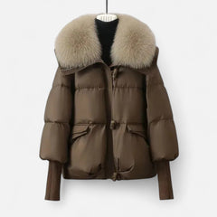 Women's Chic Cropped Puffer Jacket Zip-Up Faux Fur Collar Stylish Layering
