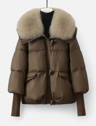 Women's Chic Cropped Puffer Jacket Zip-Up Faux Fur Collar Stylish Layering