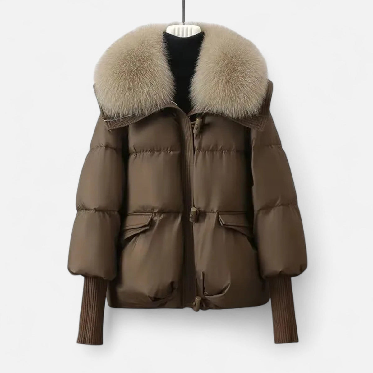 Women's Chic Cropped Puffer Jacket Zip-Up Faux Fur Collar Stylish Layering