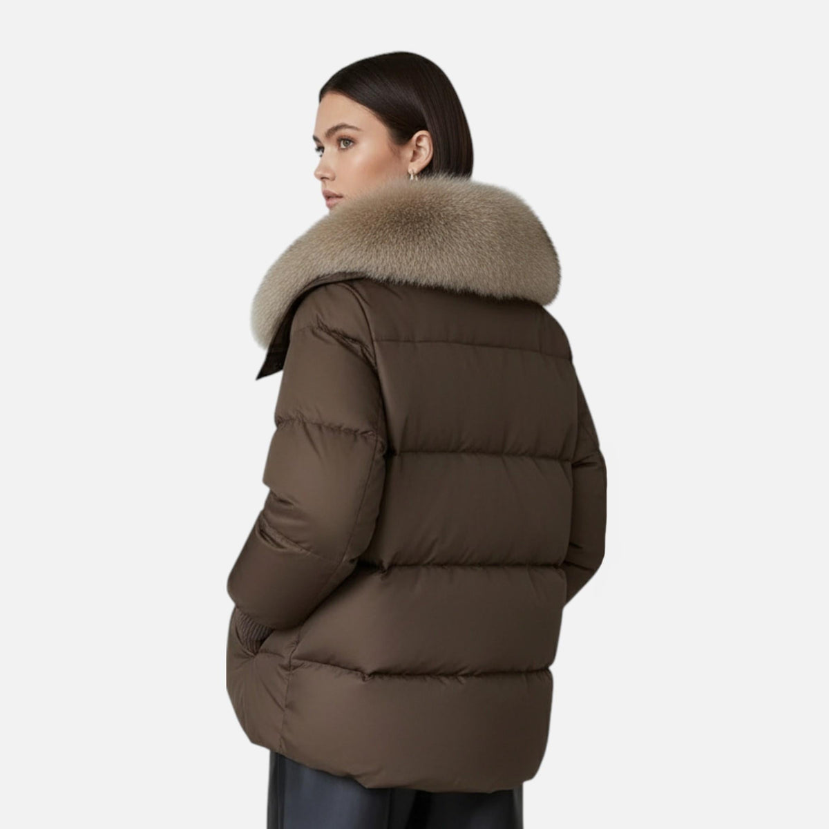 Women's Chic Cropped Puffer Jacket Zip-Up Faux Fur Collar Stylish Layering