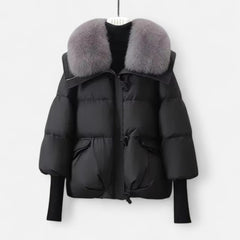 Women's Chic Cropped Puffer Jacket Zip-Up Faux Fur Collar Stylish Layering