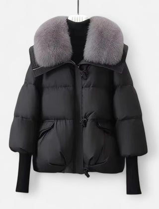 Women's Chic Cropped Puffer Jacket Zip-Up Faux Fur Collar Stylish Layering