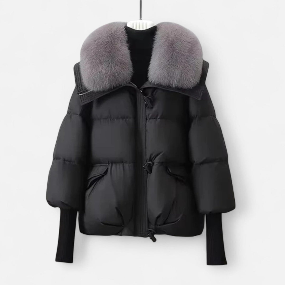 Women's Chic Cropped Puffer Jacket Zip-Up Faux Fur Collar Stylish Layering