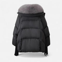 Women's Chic Cropped Puffer Jacket Zip-Up Faux Fur Collar Stylish Layering