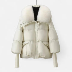 Women's Chic Cropped Puffer Jacket Zip-Up Faux Fur Collar Stylish Layering