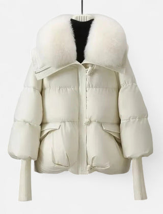 Women's Chic Cropped Puffer Jacket Zip-Up Faux Fur Collar Stylish Layering
