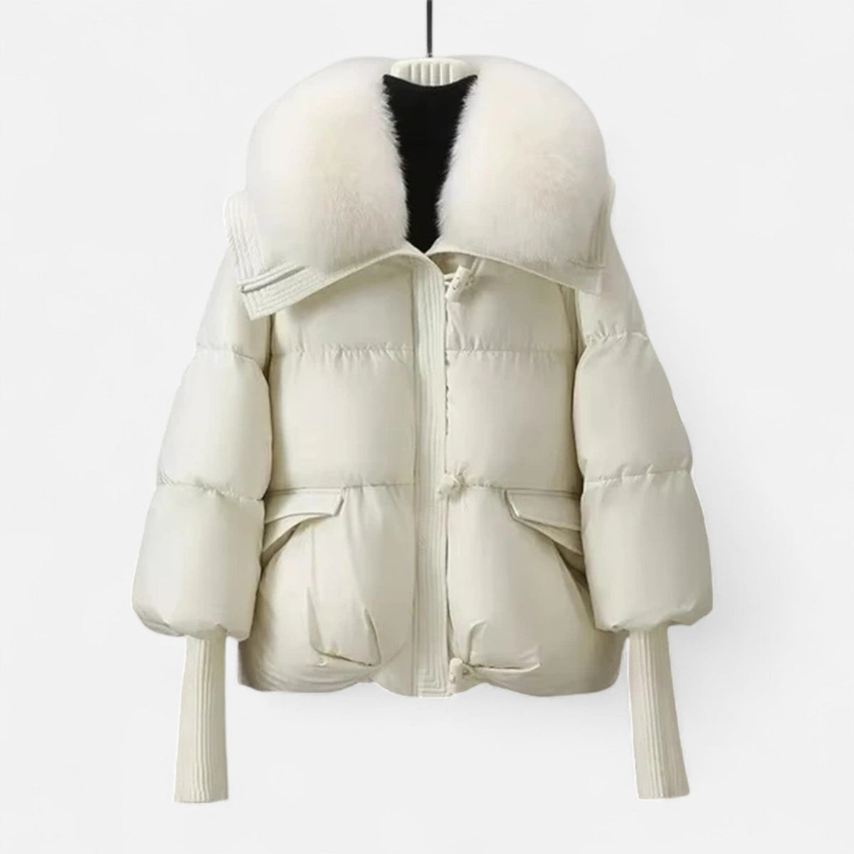 Women's Chic Cropped Puffer Jacket Zip-Up Faux Fur Collar Stylish Layering