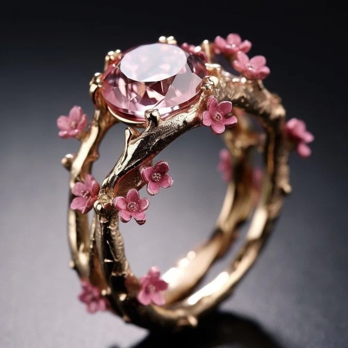 Women's Gold Pink Flower Ring Statement Jewellery Jewelry Gift for Women Weddings Parties Prom and Everyday Wear