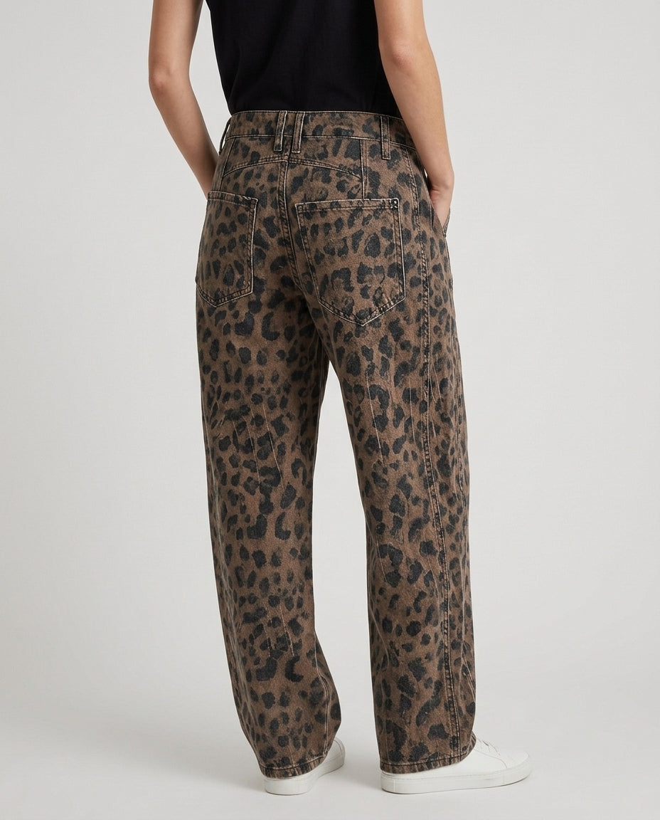 Women's Leopard Print Wide Leg Jeans