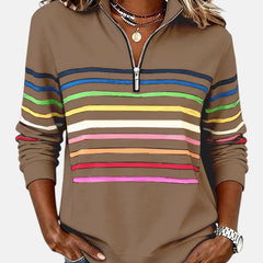 Women's Trendy Striped Quarter Zip Sweater Relaxed Fit Long Sleeve Casual Everyday