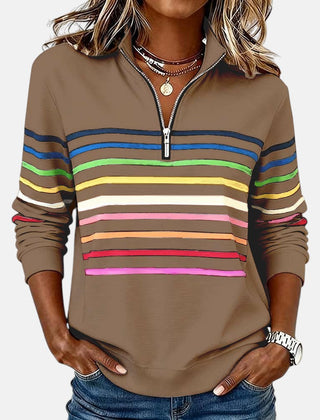 Women's Trendy Striped Quarter Zip Sweater Relaxed Fit Long Sleeve Casual Everyday