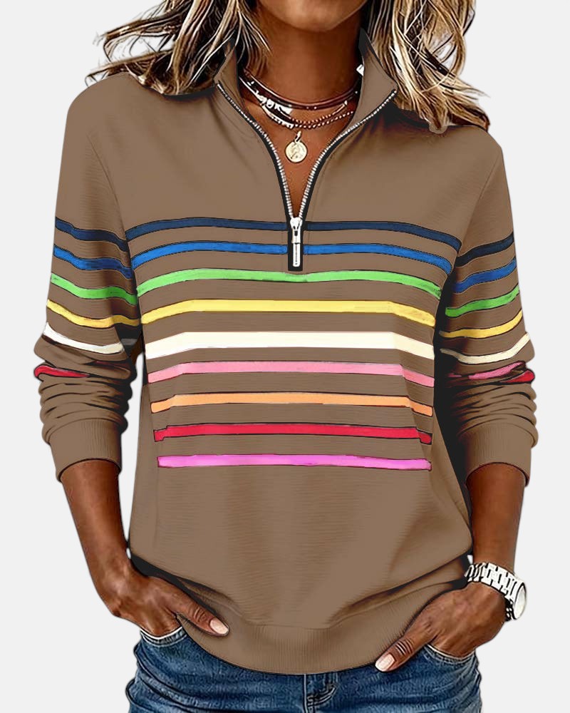 Women's Trendy Striped Quarter Zip Sweater Relaxed Fit Long Sleeve Casual Everyday