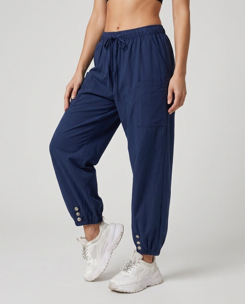 Women’s Casual Loose Pants with Button Hem