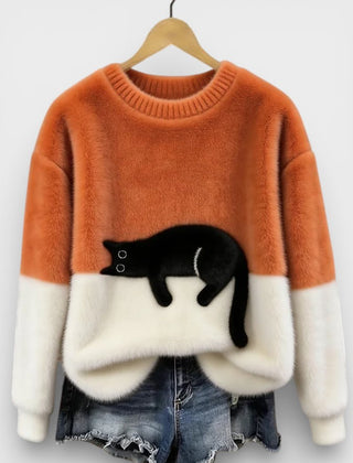 Women's Fluffy Color Block Sweater Classic Crewneck Relaxed Fit Casual Wear