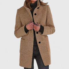 Women's Elegant Overcoat Tailored Fit Long Sleeve Notched Collar Classic Style