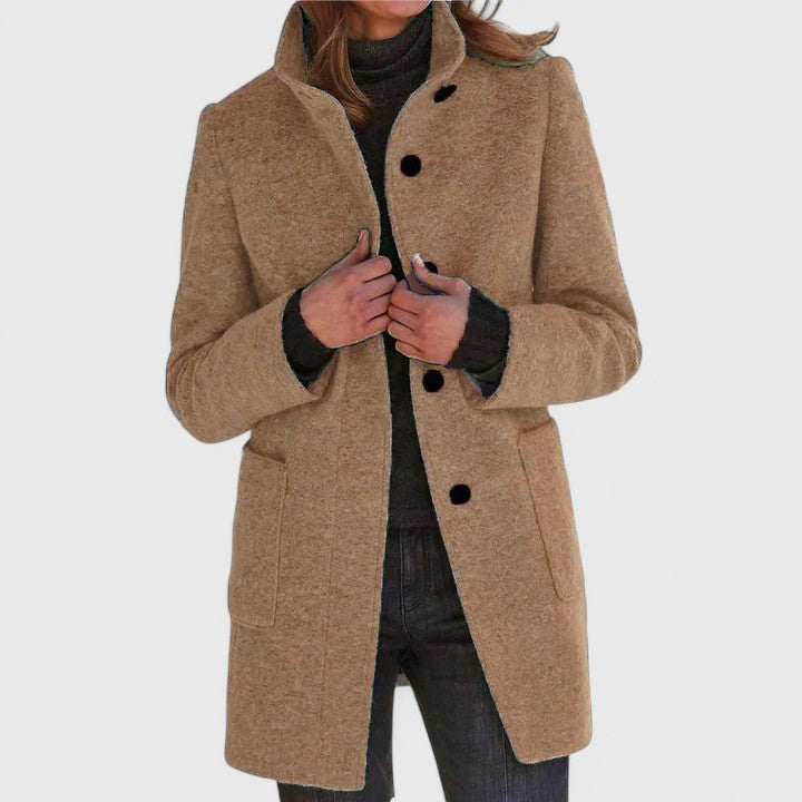Women's Elegant Overcoat Tailored Fit Long Sleeve Notched Collar Classic Style