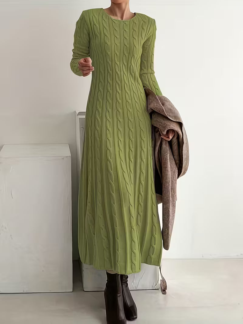 Women's Cable Knit Maxi Dress Long Sleeves Cozy Casual Everyday Wear
