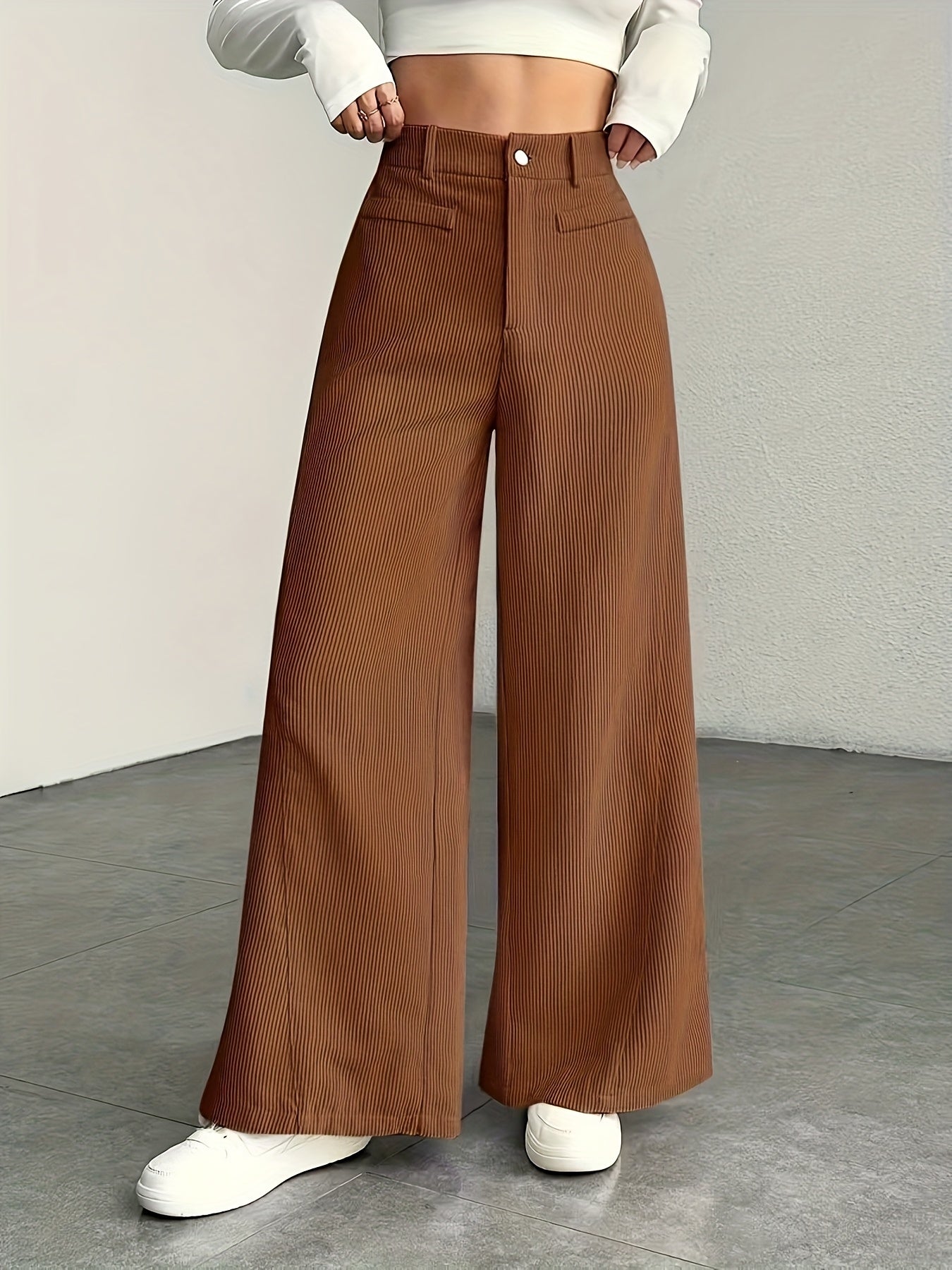 Women's High-Waisted Wide-Leg Trousers Relaxed Fit Tailored Style Chic Everyday