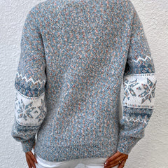 Women's Fair Isle Knit Sweater Mock Neck Long Sleeve Cozy Casual Stylish