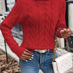Women's Stylish Cable Knit Turtleneck Sweater Fitted Long Sleeve Cozy Casual