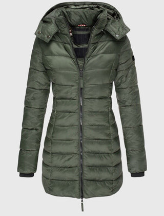 Women's Long Down Jacket Relaxed Fit Hooded Zip Closure Stylish Winter Outerwear