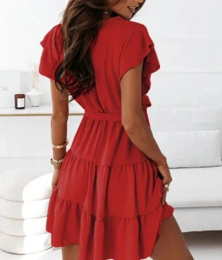 Women's Floral Print Wrap Mini Dress Outfit for Summer Holidays Weddings Parties and Everyday Wear